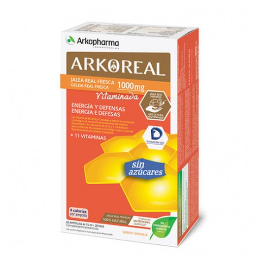 Arkoreal Jalea Real Fresca 1000mg Vitaminada Sin Azúcar 20 Ampollas