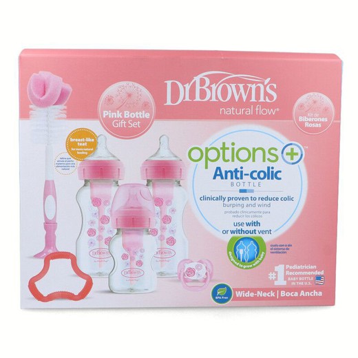 Dr. Brown's Pack de Regalo Boca Ancha Options+ Anti-Colic Rosa