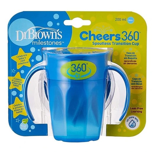 Dr. Brown's Vaso 360 Sin Boquilla con Asas Azul 200ml