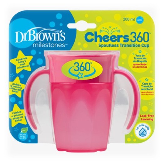 Dr. Brown's Vaso 360 Sin Boquilla con Asas Rosa 200ml