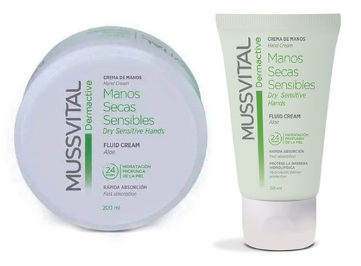 Mussvital Dermactive Pack Crema Manos Secas y Sensible 50ml + Tarro Crema Manos Secas y Sensible 200ml