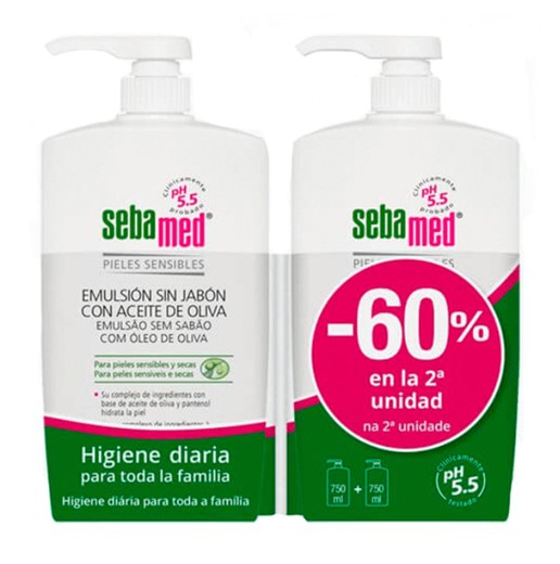 Sebamed Emulsión Sin Jabón con Aceite de Oliva Duplo 2x750ml