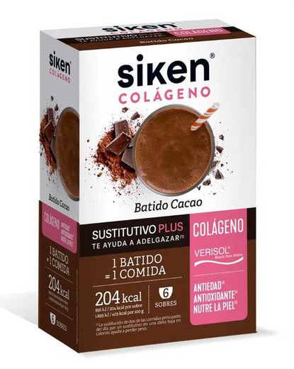 Siken Colágeno Sutitutivo Plus Batido Cacao 6 Sobres