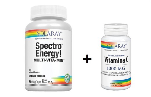 Solaray Pack Spectro Energy! Multi-Vita-Min 120 VegCápsulas + Vitamina C 1000mg 30 Comprimidos