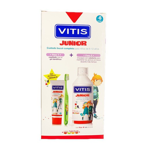 Vitis Junior Pack Colutorio 500ml + Gel Dentífrico 75ml + Cepillo