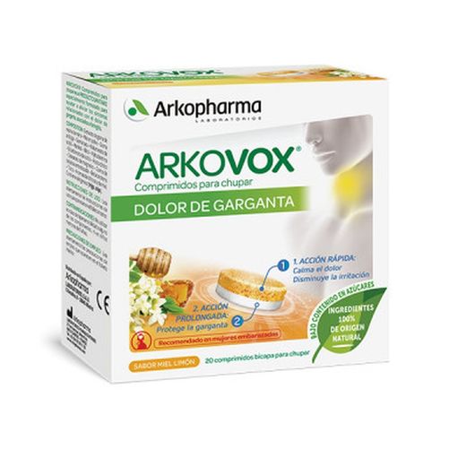 Arkovox Dolor de Garganta Sabor Miel y Limón Bicapa 20 Comprimidos