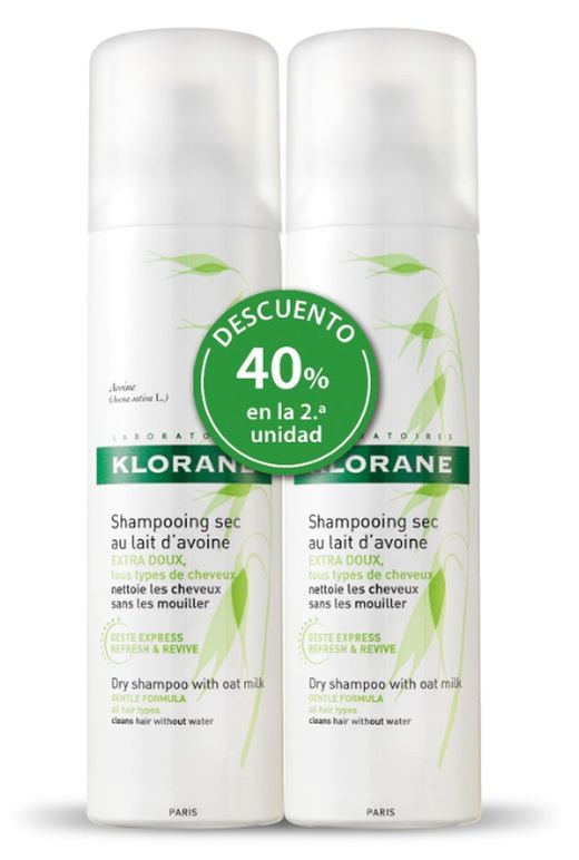 Klorane Duplo Champú Seco Avena Cabello Castaño o Moreno 2x150ml