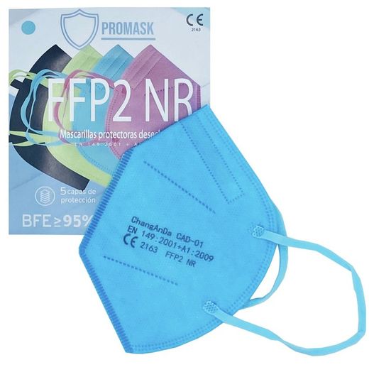 Mascarillas de Protección FFP2 Color Azul Celeste Adulto Pack 10ud