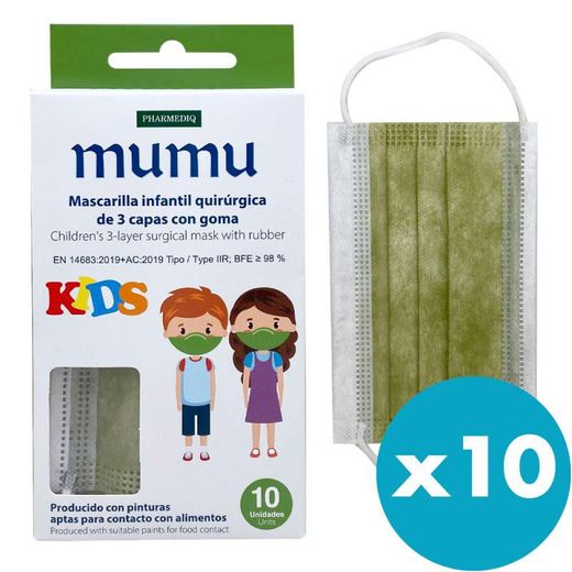 Mascarillas Quirúrgicas Infantiles Verde Pack 10ud