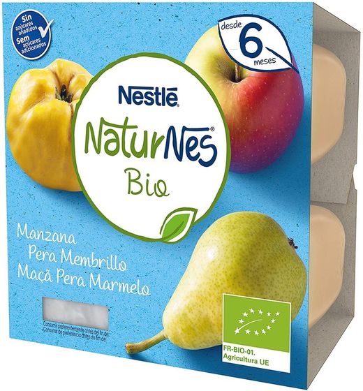 Nestlé NaturNes Bio Tarrina Puré Manzana, Pera y Membrillo 4uds