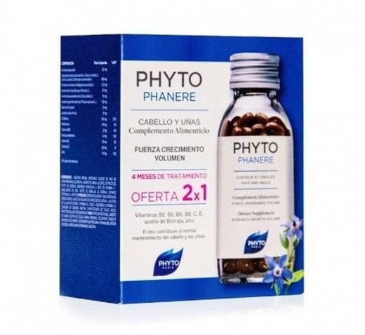 Phyto Phanere Fuerza, Crecimiento y Volumen Cabello y Uñas Duplo 2x120 Cápsulas